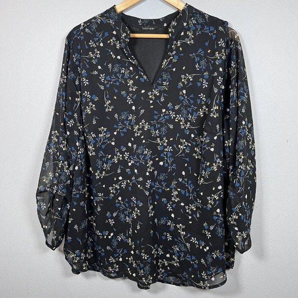 Papermoon Tops - Papermoon Black Multi-color Floral Blouse V-Neck Sheer Long Sleeve Size 2X